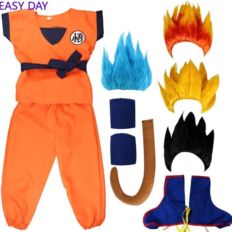 Kids Anime Son Goku Cosplay Costumes Krillin Training Clothes Superhero Outfits with Super Saiyan Wi