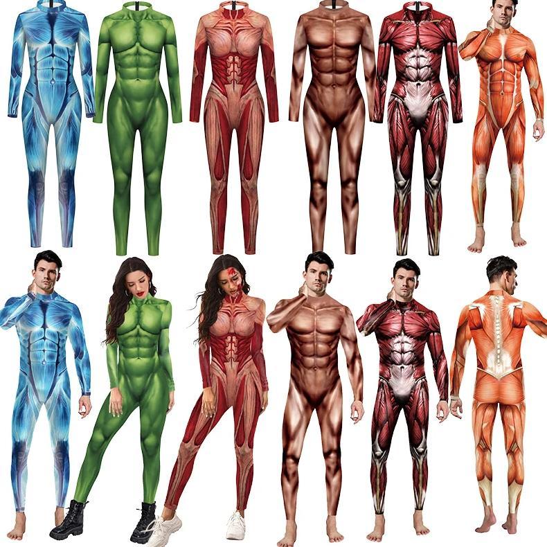 Fancy Green Muscle Jumpsuit Halloween Cosplay Costume Hero Bodysuit 3D Print Spandex Jumpsuit Party 