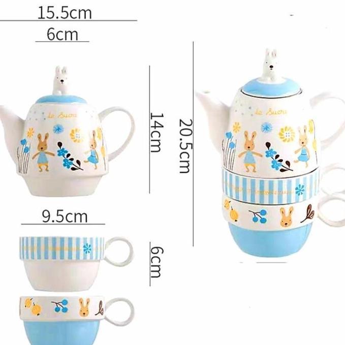 Good- Gelas Teko + 2 Mug Set Rabbit Tea Set Keramik Kado Ultah Gift Premium