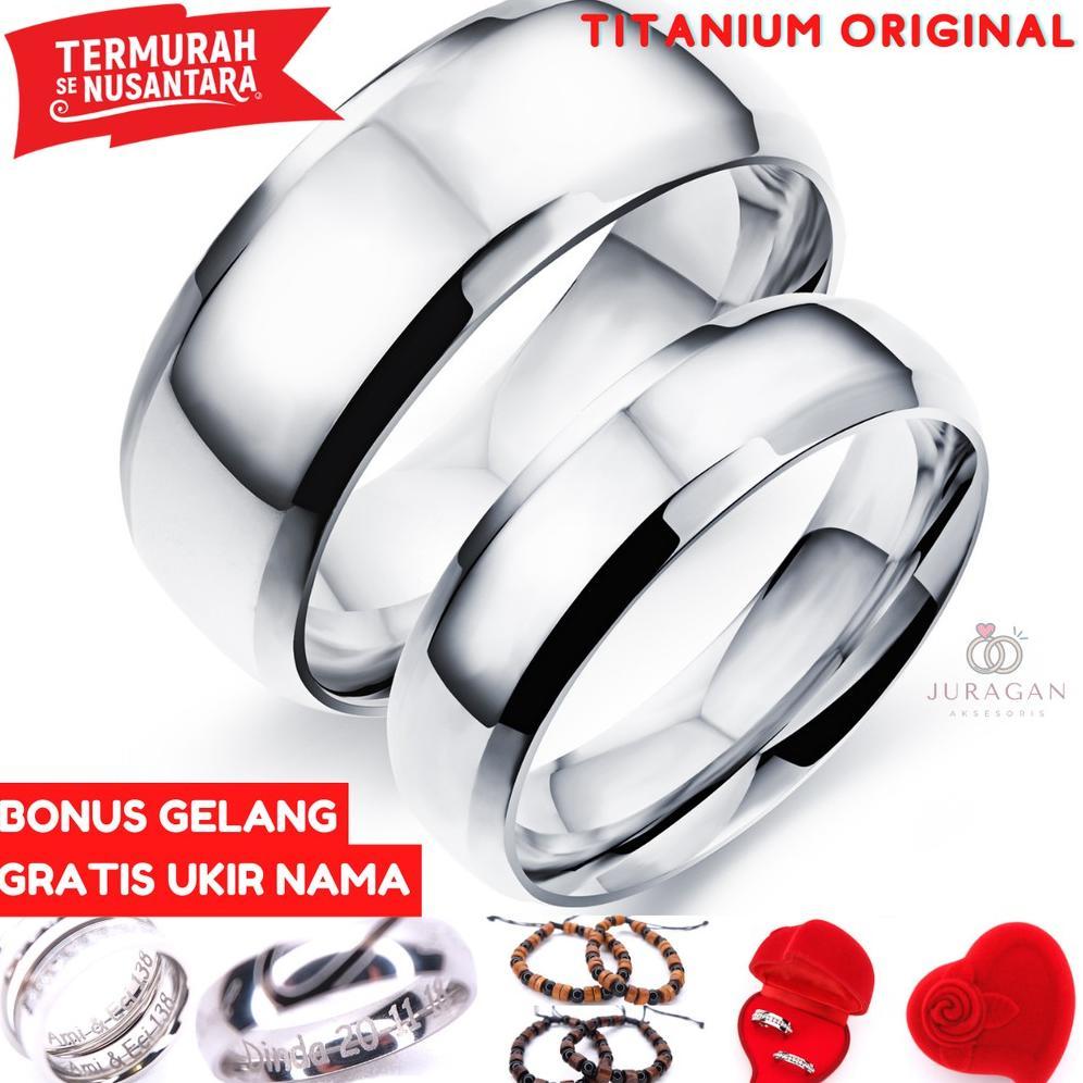 Cute- Ailoviu Cincin Couple Romantis R100 Titanium Ukir Nama Silver Polos Simple Unik Pria Wanita Tu