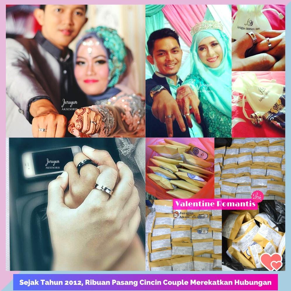 Cute- Ailoviu Cincin Couple Romantis R13 Titanium Ukir Nama Black Hitam Mata Unik Pria Wanita Tunang