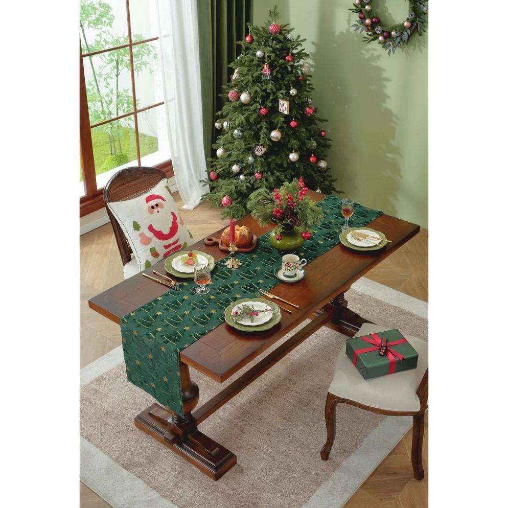 Table Runner Christmas Hijau Taplak Meja Pohon Natal Dekorasi Ruang Tamu & Makan