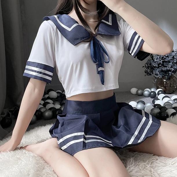 (B-13) Set Lingerie Baju Seksi & Rok Cosplay Seragam Pelajar Siswa Siswi Jepang