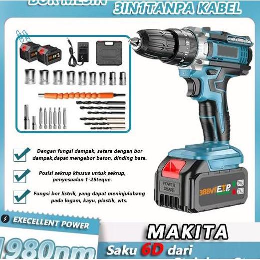 Makita 766V Mesin Bor Mesin Bor Cordless 2Cas 10Mm Bor Listrik Bor Electric Drill Impact Cordless El