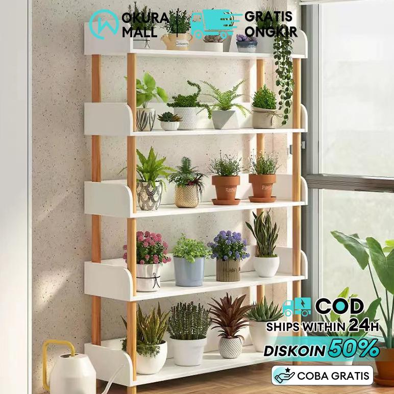 OKURA Rak Bunga Kayu Rak Display Rak Susun Penyimpanan Rak Susun Kayu Penyimpanan Praktis Rak Kayu 4
