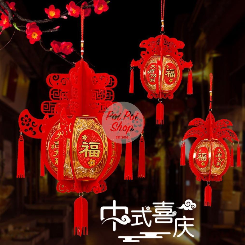 Lampion Imlek Rakit LED Merah Emas Motif Imlek Ular 2025 JZH Dekor Cafe Rumah Motif Kain China Dekor