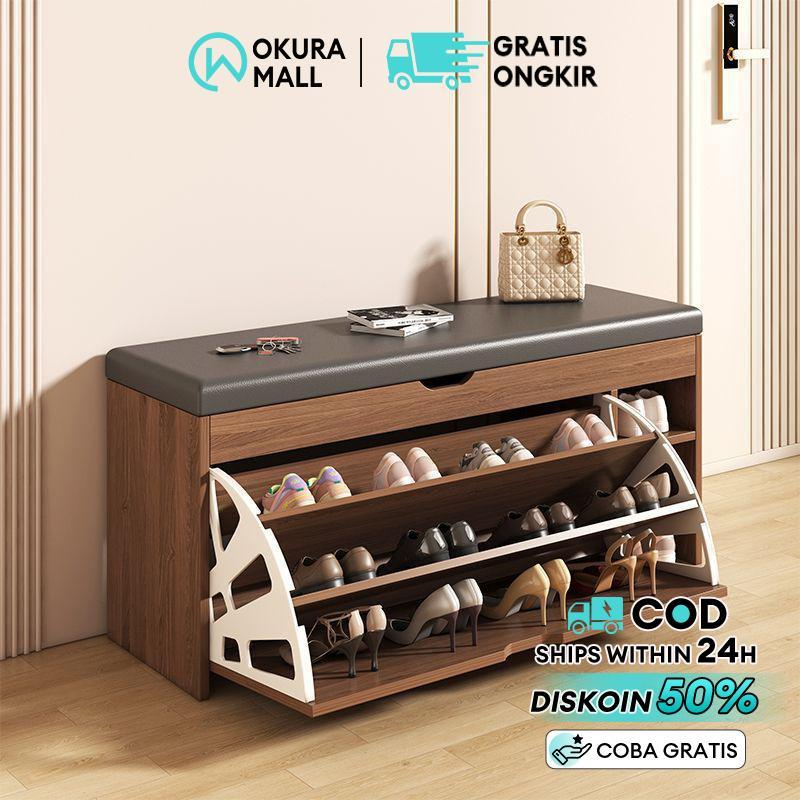 Rak Sepatu Sofa Lemari Sepatu Kayu Rak Sepatu Tertutup Anti Debu Bench Storage Sepatu Rak Sepatu Kay