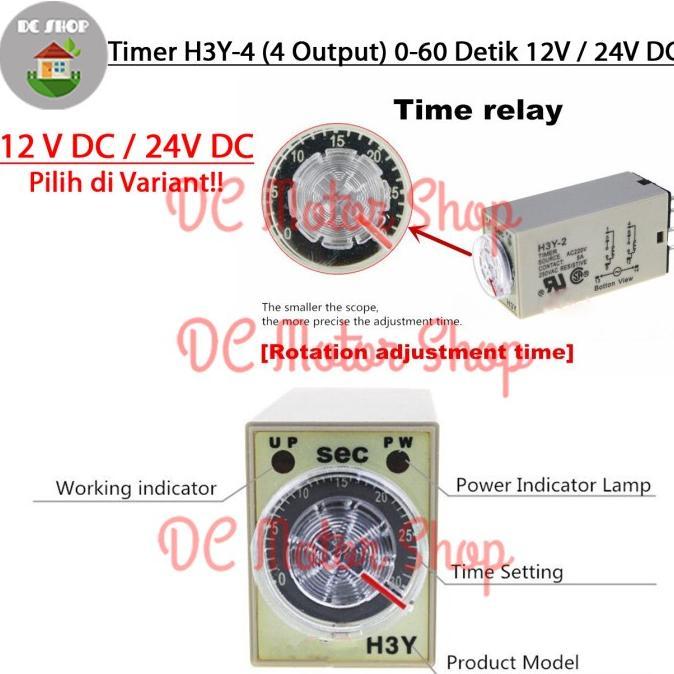 lstrk- Timer H3Y-2 H3Y-4 H3Y 2 H3Y 4 12V / 24V DC 60s 1min Delay Relay DPDT + Socket Base