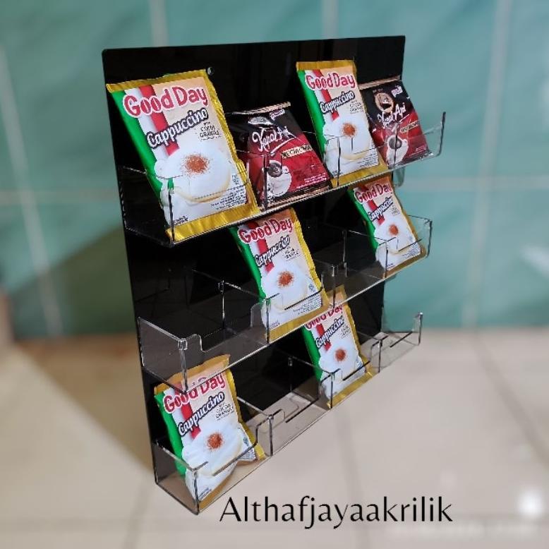 display rak kopi / rak kopi akrili tipe gantung