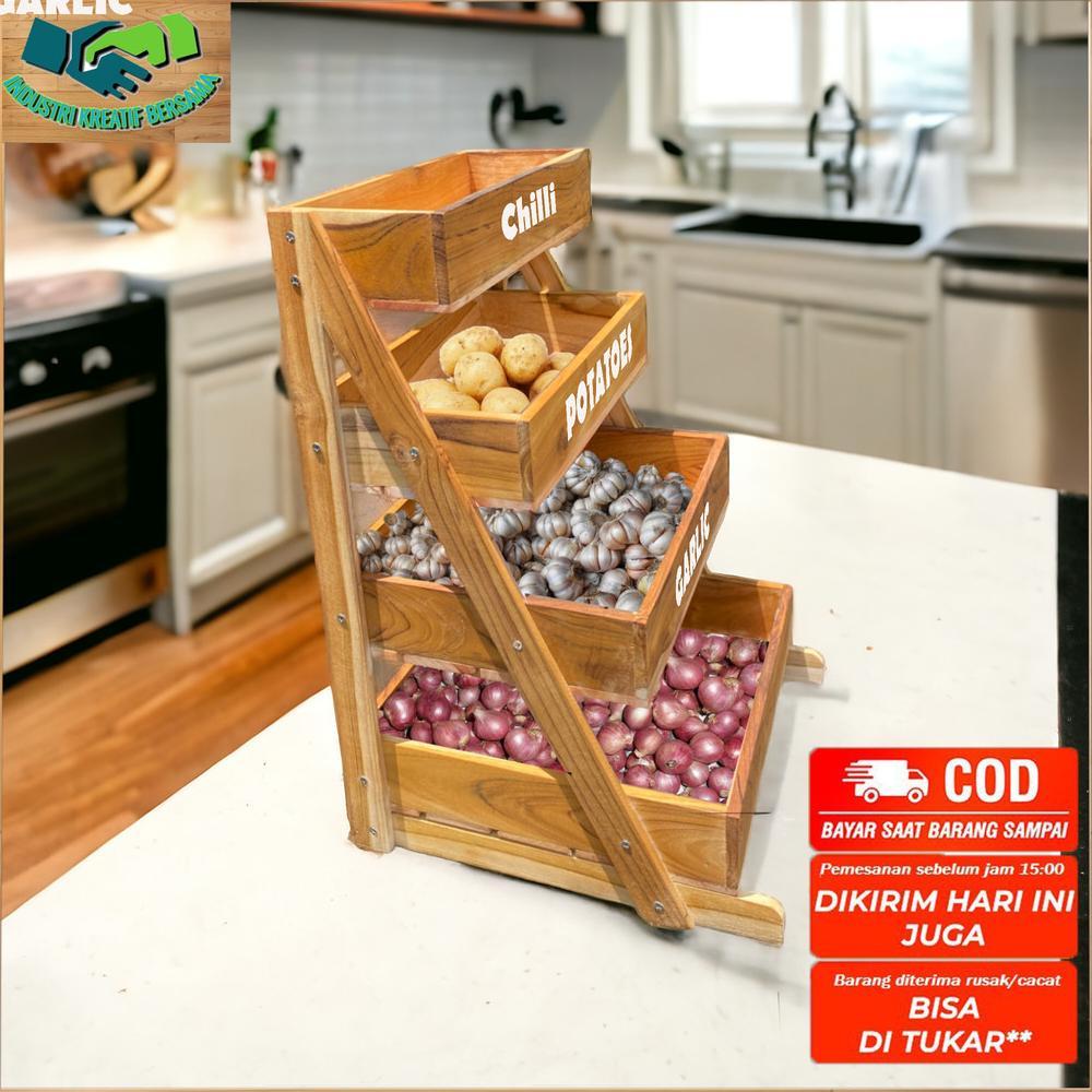FINISHING PLITUR KAYU JATI RAK DAPUR TINGKAT 4/ RAK SERBAGUNA KAYU JATI/ RAK DAPUR BAWANG KENTANG CA
