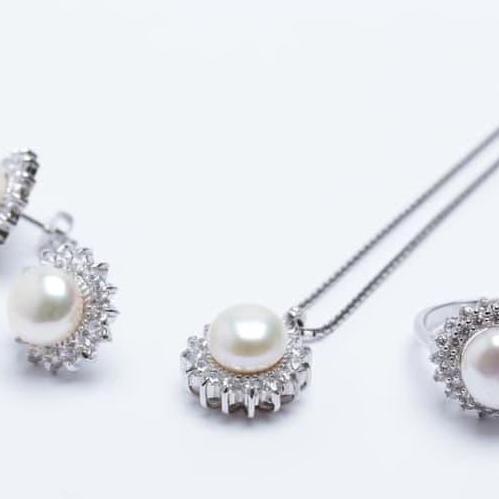 Terlaris 1 Set Perhiasan Perak Emas Putih Dan Mutiara Asli