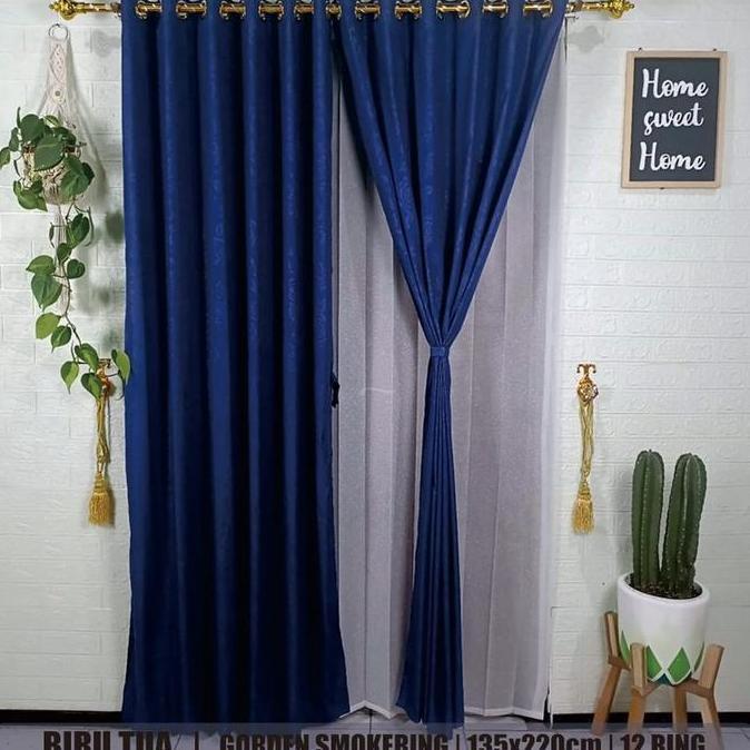 Romx- Gorden Jendela Smokring Polos Embos Home Made 135X220 Cm Gold Kain