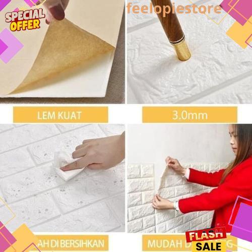Walpaper dinding 3d foam motif batu bata 70x77cm Terlaris