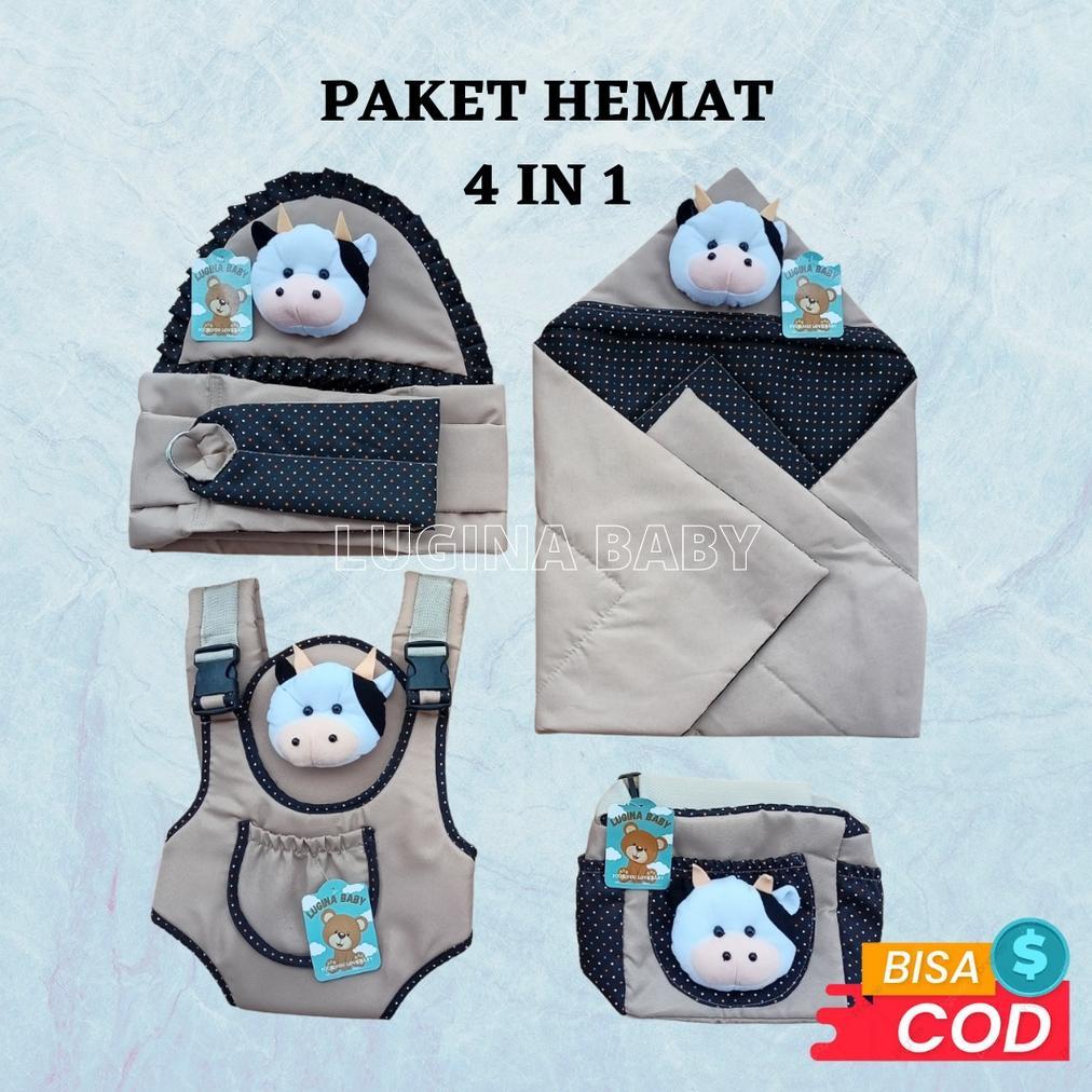 Paket hemat 4 in 1 Gendongan samping bayi Gedongan depan multifungsi Tas kecil dora dan Selimut bayi