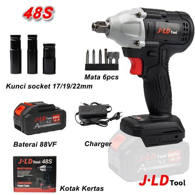Yourpw- Jld Cordless Impact Wrench 48S,Brushless Impact Baterai,350N.M Impact Pembuka Baut,88V Impac