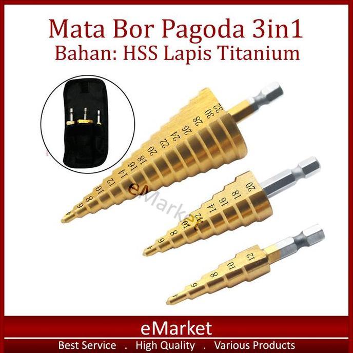 Yourpw- Mata Bor Pagoda 3In1 / Bahan Hss Lapis Titanium / Pouch