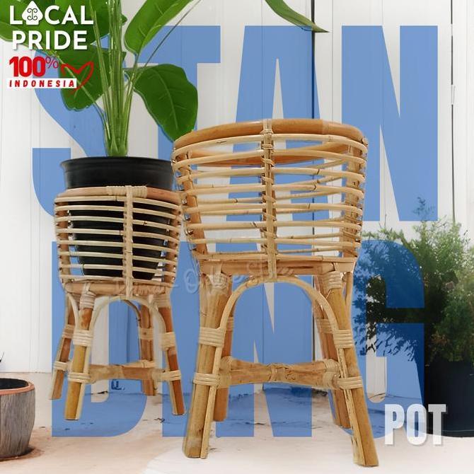 Plnt- Standing Pot Rotan Alami & Sintetis Aesthetic Vas Bunga Rotan Ukuran 35 - 55 Cm Untuk Tanaman