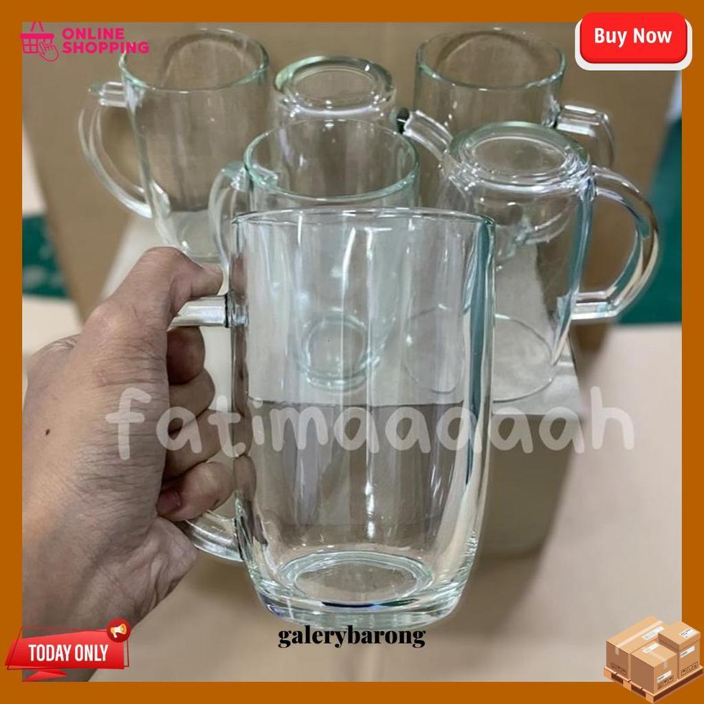 Kim Glass - Gelas Gagang Kaca Gelas Air Minum 420 Ml M1551 Gelas Teh Gendut @6 Pcs Cod