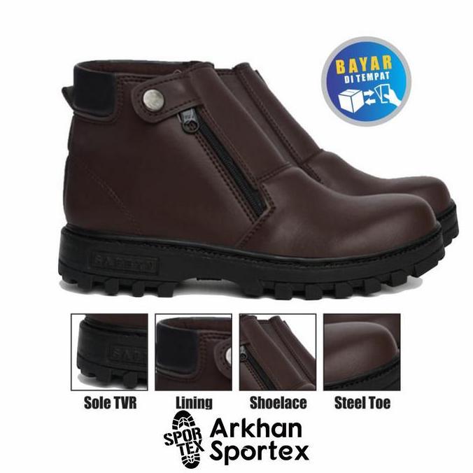 PROMO - Sepatu Safety Pria Zipper Sol MX Sportex Besi Kerja Boots
