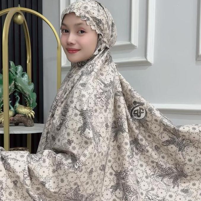 Syukron- Alfarizi Mukena Travel Mini Pouch Aliza 2In1 Katun Motif Premium Terbaru Dewasa  Atasan  Ba