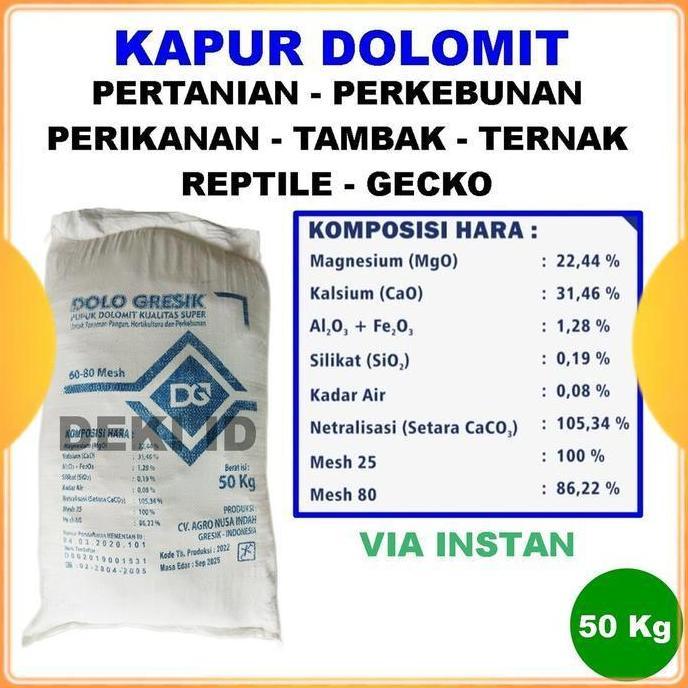 Plnt- Kapur Dolomit 50 Kg Via Instant Kaptan Dolomite Kemasan Karung Karungan