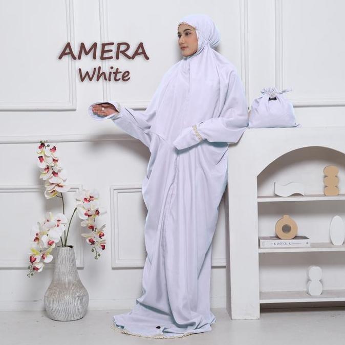 Syukron- Arbifa | Mukena Terusan Panjang Jumbo Amera Dewasa Renda Kain Katun Adem Lembut Mukenah Dew