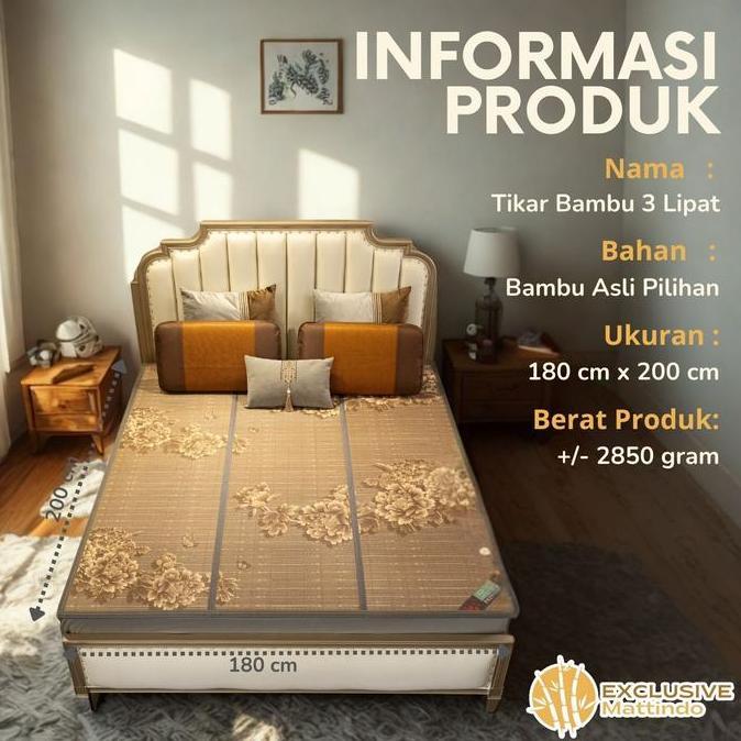 NEW - Tikar Bambu 3 Lipat Alas Lantai 180x200cm tikar Bambu Lipat Kasur Lantai Jumbo Kamar