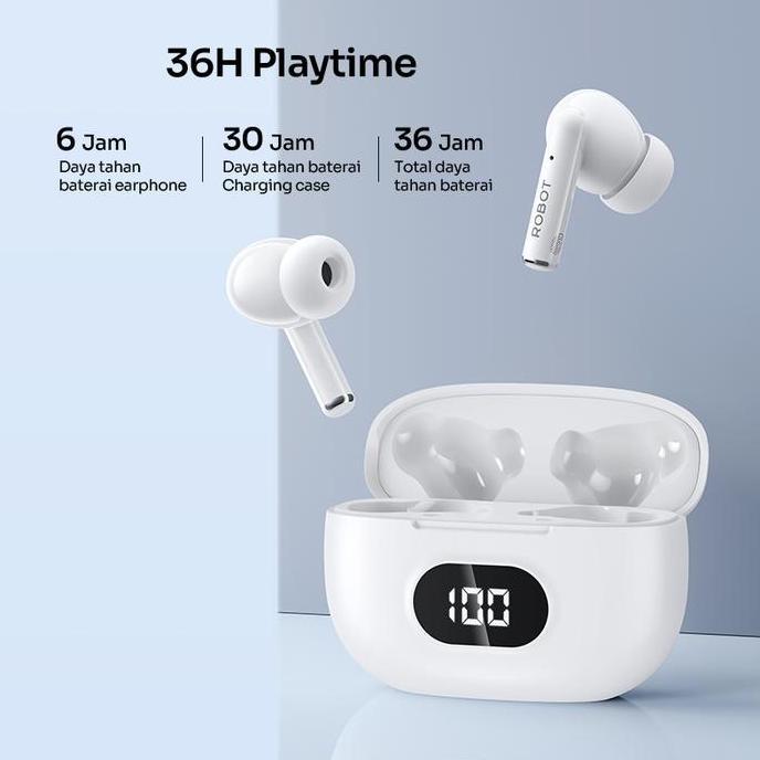 ROBOT Wireless Earphone Airbuds T70 Original TWS Deep Headset Bluetooth Garansi 1 Tahun Earbuds Head