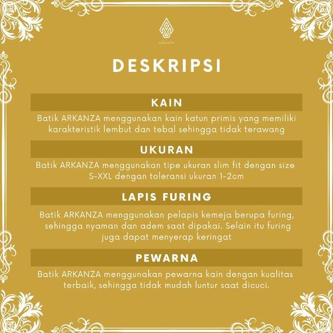 Kemeja Batik Slimfit Motif Sriwijaya Lapis Furing Katun BATIK ARKANZA