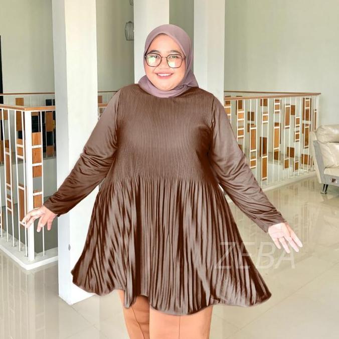 Zeba | Yurike Tunik Plisket Mayung Muat BB 60 - 160 kg Bahan Kaos Plisket Melar Tebal Nggak Nerawang