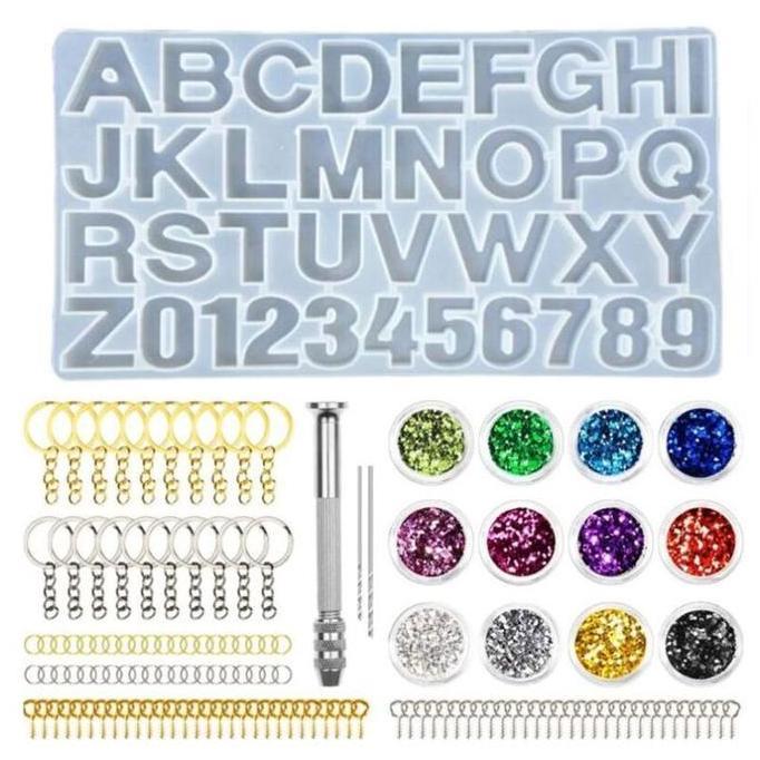236pcs Cetakan Resin Gantungan Kunci DIY Cetakan Resin Silikon Huruf Cetakan Resin Silikon Huruf Unt
