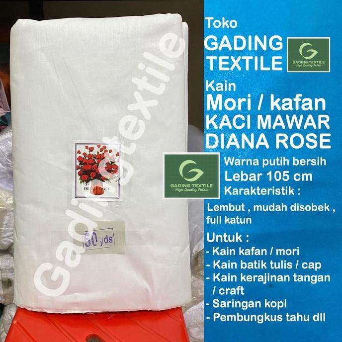 ( per 1 roll ) kain kafan mori putih cap MAWAR DIANA ROSE lebar 105 cm isi 45 meter bahan katun prim