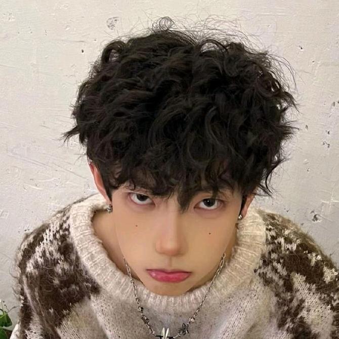 Wig Pria Rambut Pendek Ikal Rambut Palsu Pria Rambut Ikal Poni  Warna Darkbrown Gaya Pria Jepang