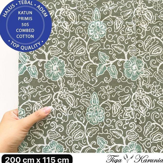 Kain Batik Cap Premium Solo Bunga Hijau Sage & Mint Green KATUN PRIMIS