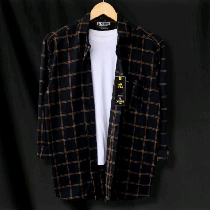 flanel pria kuning dobel lengan panjang best seller V-Neck