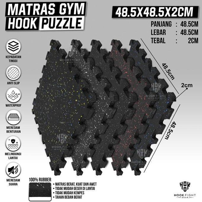 Matras Gym Karet Puzzle Mat Hook 48cm x 48cm x 2cm Matras Gym Rubber