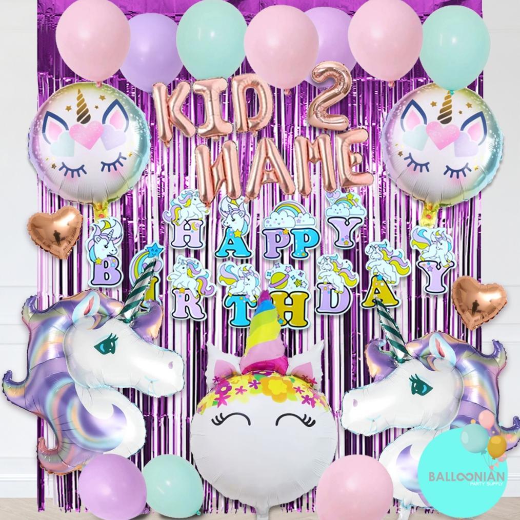 UNICORN BIG PURPLE DECORATION SET/DEKORASI ULTAH ANAK/BALON FOIL PONY/BIRTHDAY SET/ULANG TAHUN ANAK 
