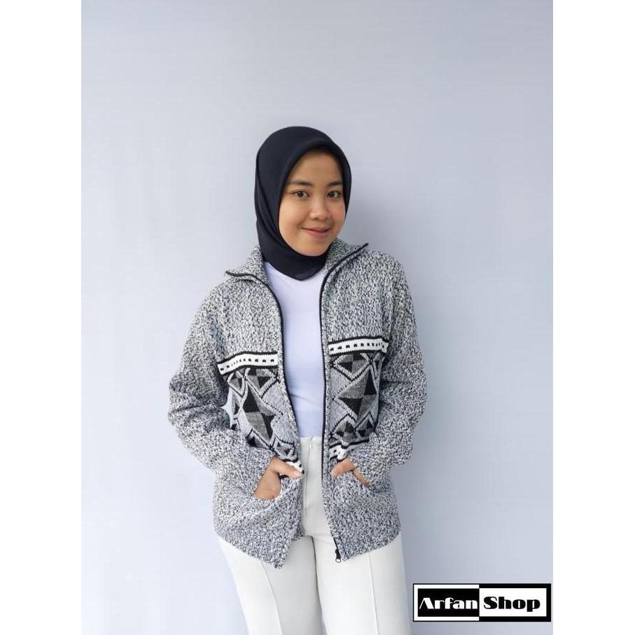 Jaket Rajut Resleting Leher Tinggi Tebal Premium Pria Wanita | Sweater Knit Zipper Turtleneck Motif 