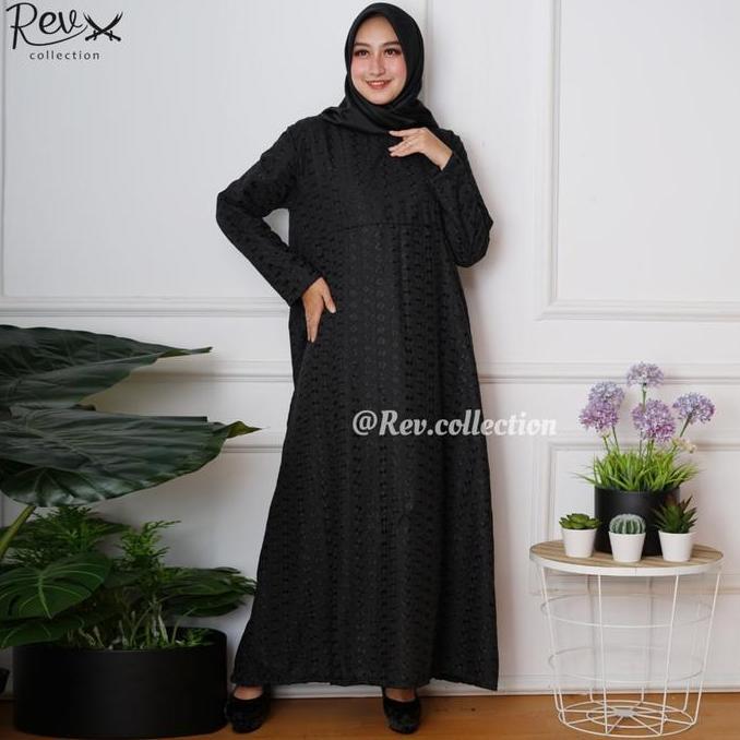 Gamis Haji Umroh Wanita Berkantong Depan Katun Paris Hitam & Putih Bordir