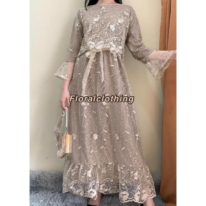 Long Dress Kondangan Muslim Mewah Bahan Premium Brokat F64