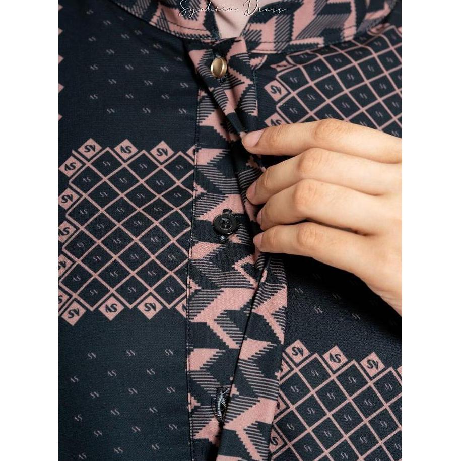 Shalu Nisabila - Syahira Dress Gamis Panjang Printing Motif Mewah Simple Syari Wudhu Friendly Wanita