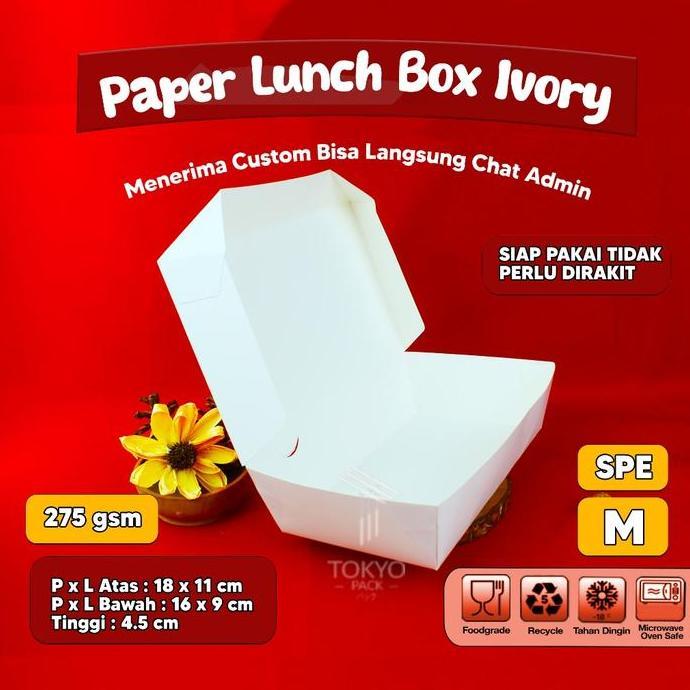 Paper Lunch Box Putih Uk S, M, L - Lunch Box Kertas - Lunch Box Kertas