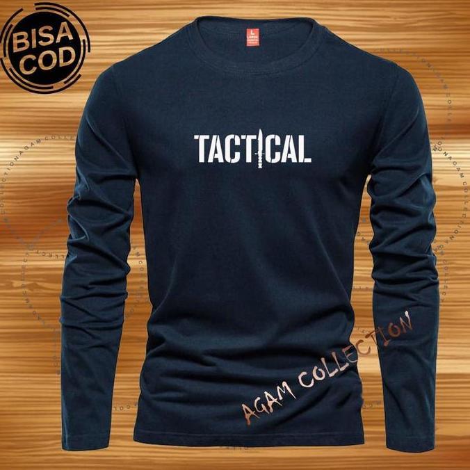 STORE ALGAZALI Baju Kaos Distro Tactical Text Putih Lengan Panjang Premium Quality Kaos Pria Keren K