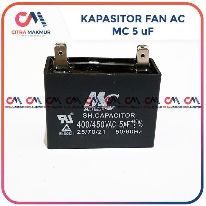 Kapasitor Fan AC 5 uf merk MC Kaki 4 Capasitor mikro Kipas Outdoor Mesin Air conditioner Kotak TERMU