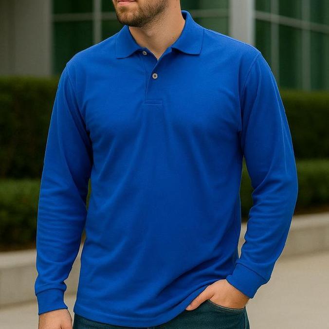 KAOS POLO LENGAN PANJANG BIRU ELEKTRIK - POLO TANGAN PANJANG BENHUR