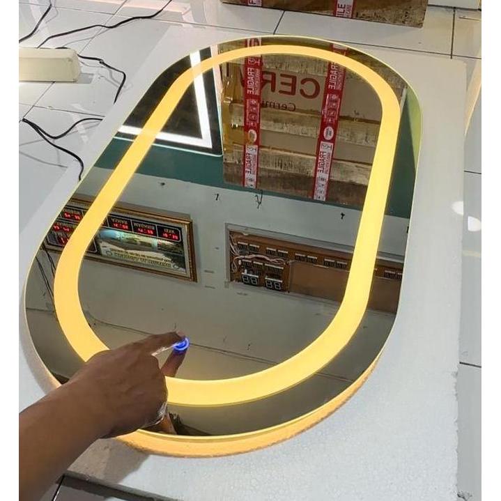 Termurah Vanity Mirror | Smart Mirror | Cermin Tempel Dinding Berlampu Led Oval Touchscreen Terlaris