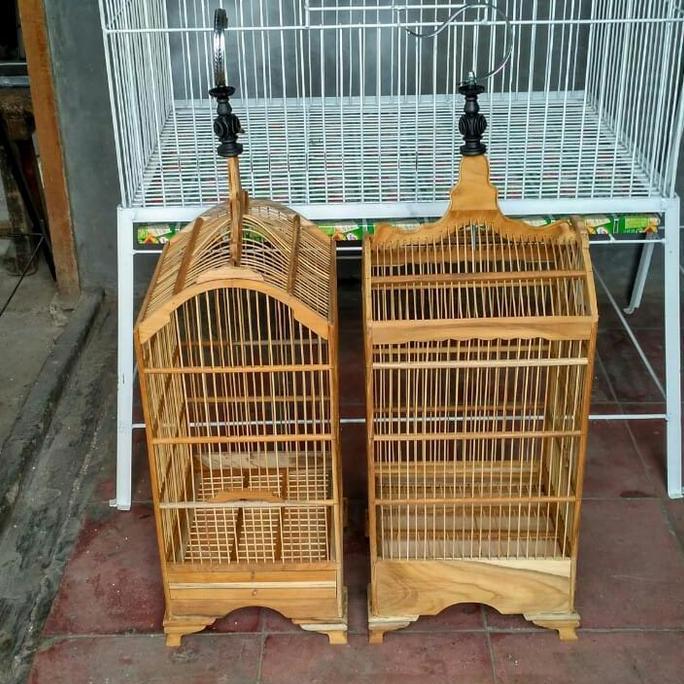 Kandang burung kotak kecil mentahan kayu jati P26 cm xL 23 cm ful set