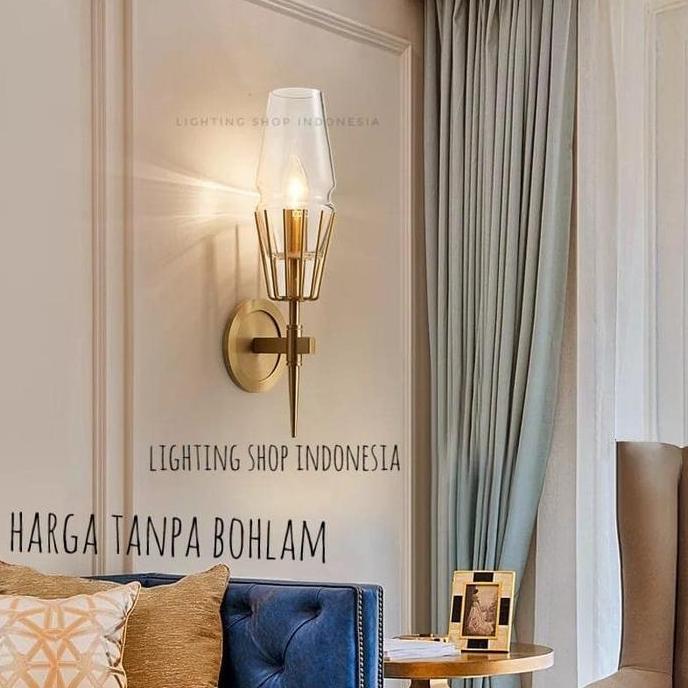 Lampu dinding kristal kaca gold 1 lampu modern minimalis wall lamp