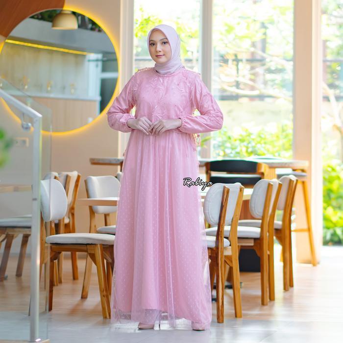 (Diskon) Gamis Muslim Wanita Kanaya Dress Maxi Lengan Karet Bahan Velvet Mix Tile Ukuran Jumbo Baju 