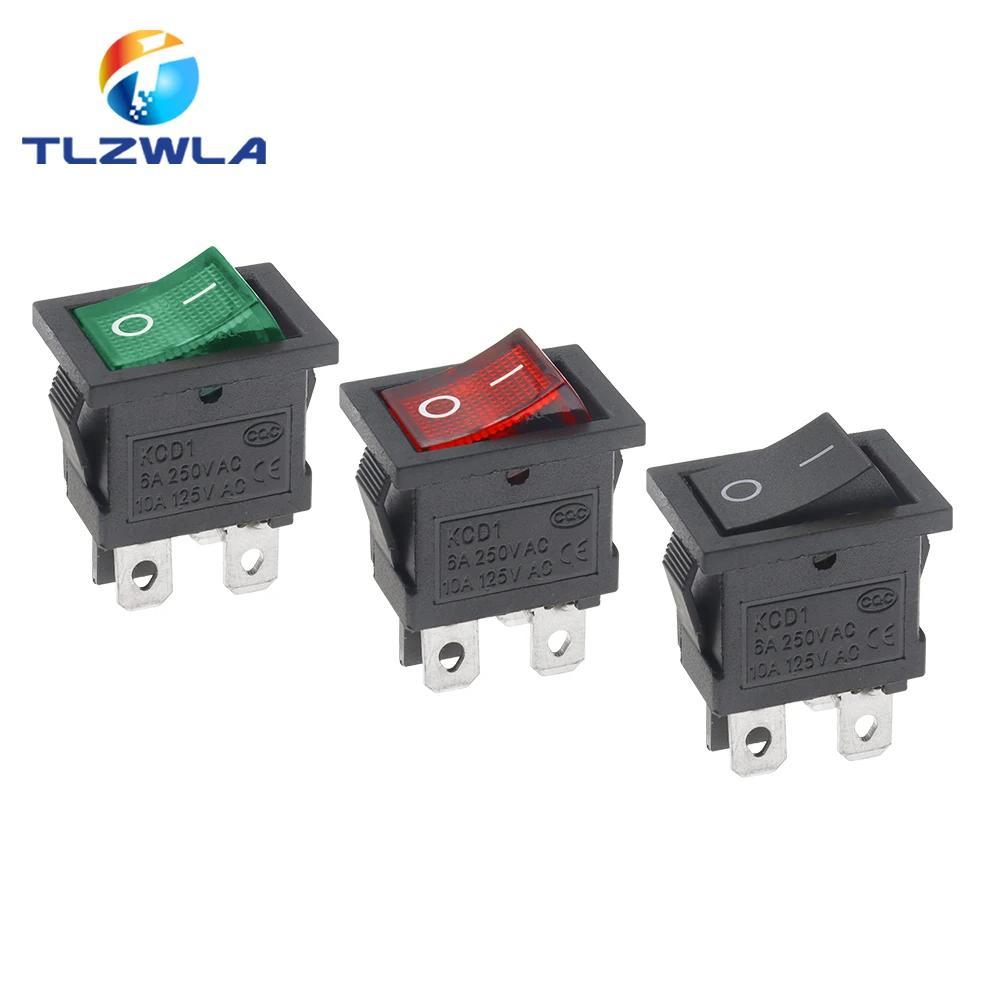 1PCS KCD1 LED ON-OFF 4 Pin Boat Car Rocker Switch 21*15mm 6A/250V 10A/125V AC Black Red Green Light 